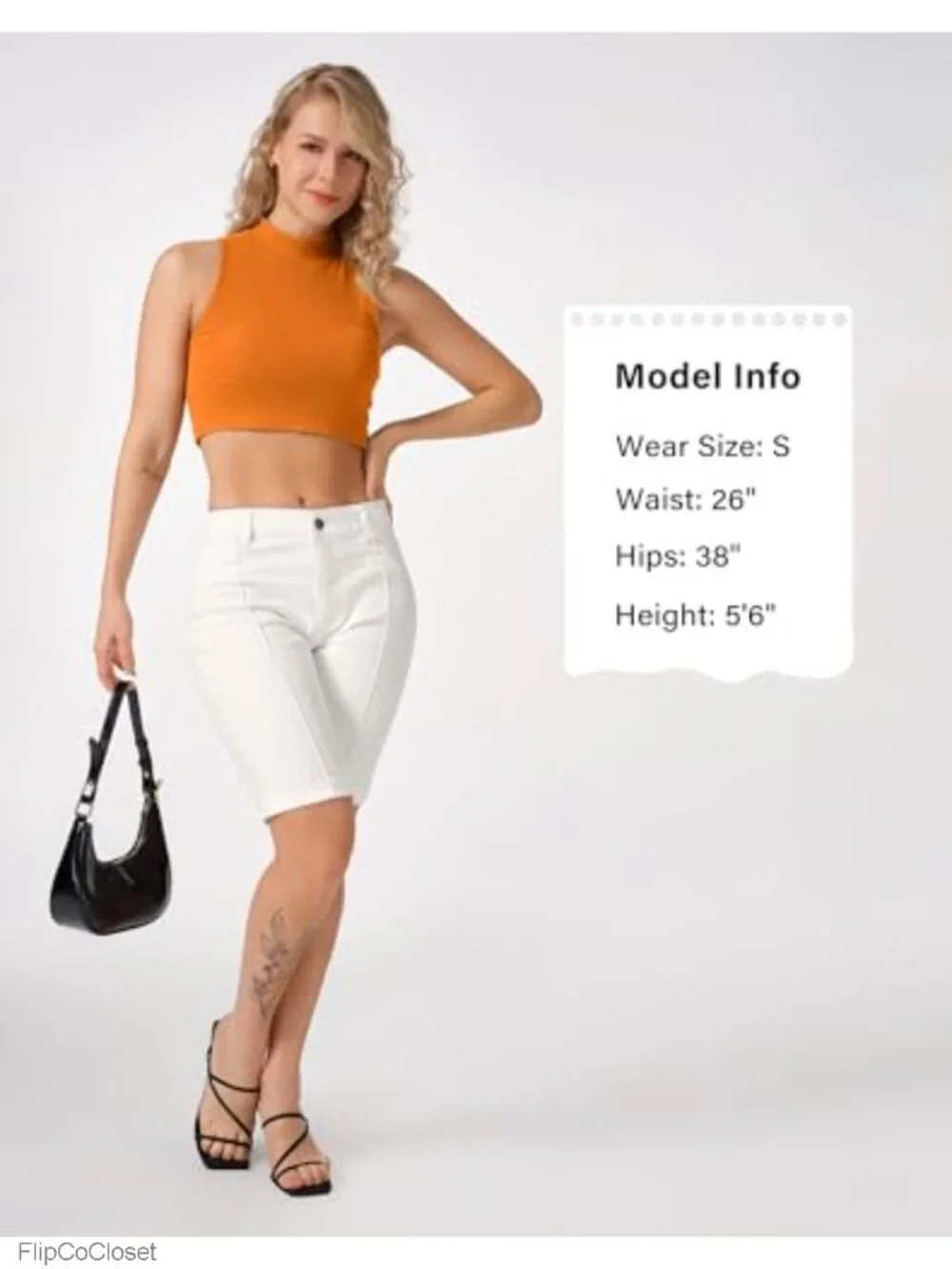 Stretchy Skinny Bermuda Shorts with Front Seam, Mid Rise, Zip Closure